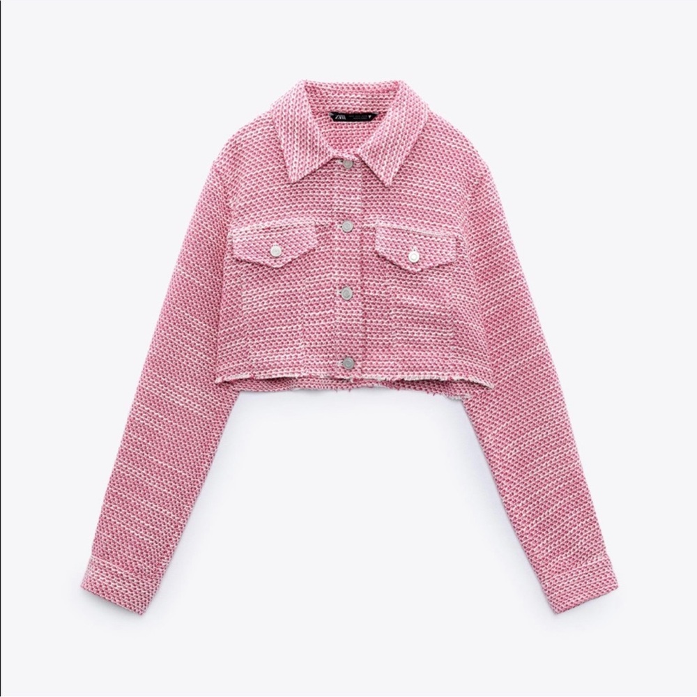ZARA - Tweed Shirt Cropped - XS - Pink